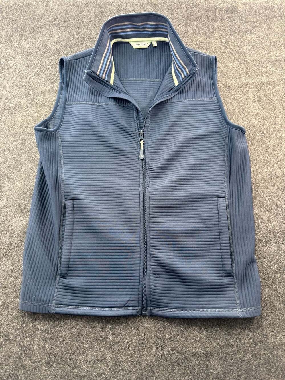 James Pringle Golf Men's Blue Ribbed Full Zip Vest Size M